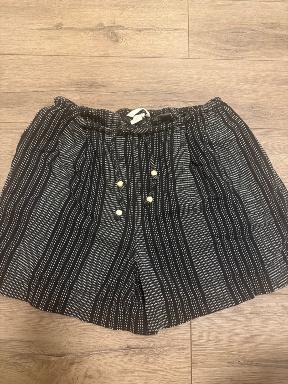 H&M Black and White Dot-Stripe Drawstring shorts.